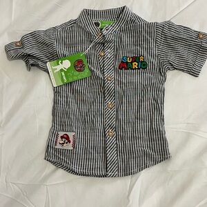 Super Mario Kids Striped Button Down Shirt Boys Size 9-12 Month New with Tags